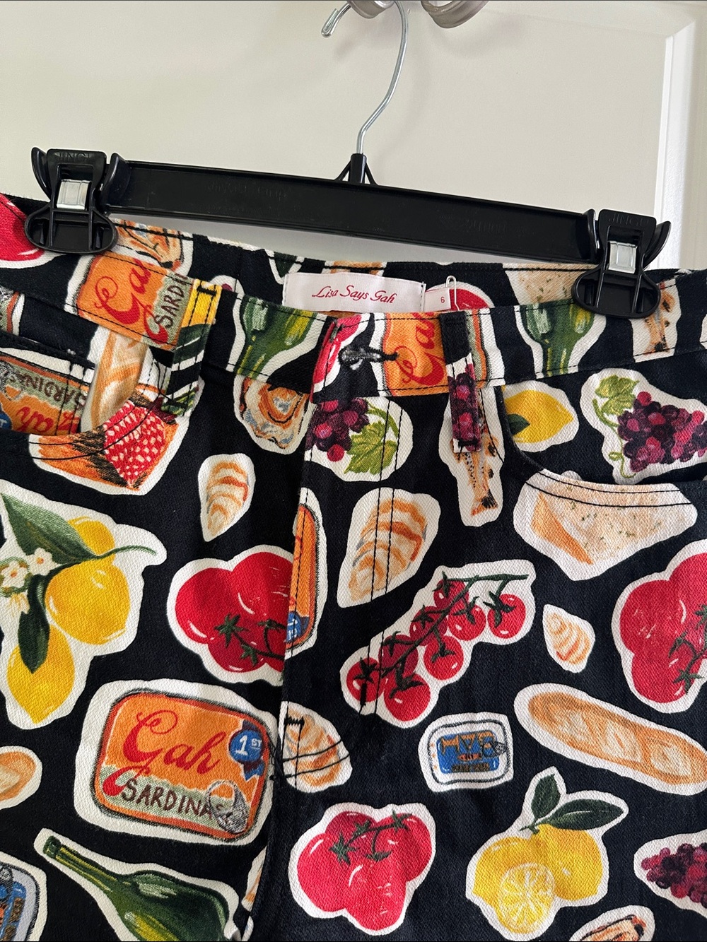 Lisa Says Gah Black Fruit & Pantry Print Jean Shorts - Picture 2 of 4